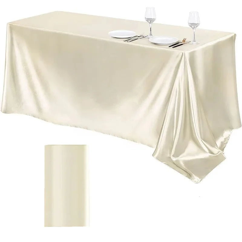Hotel Banquet Wedding Satin Table cloth Square Tablecloth White Champagne Silk fabric Dining Table cover 90x132 Inch