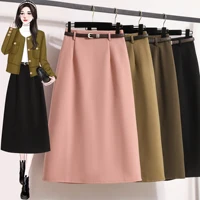 Plus Size Skirt Women 2024 Autumn New High Elastic Waist Black Pink A Line Skirt Women Korean Style Large Size Woolen Skirts - Image 3