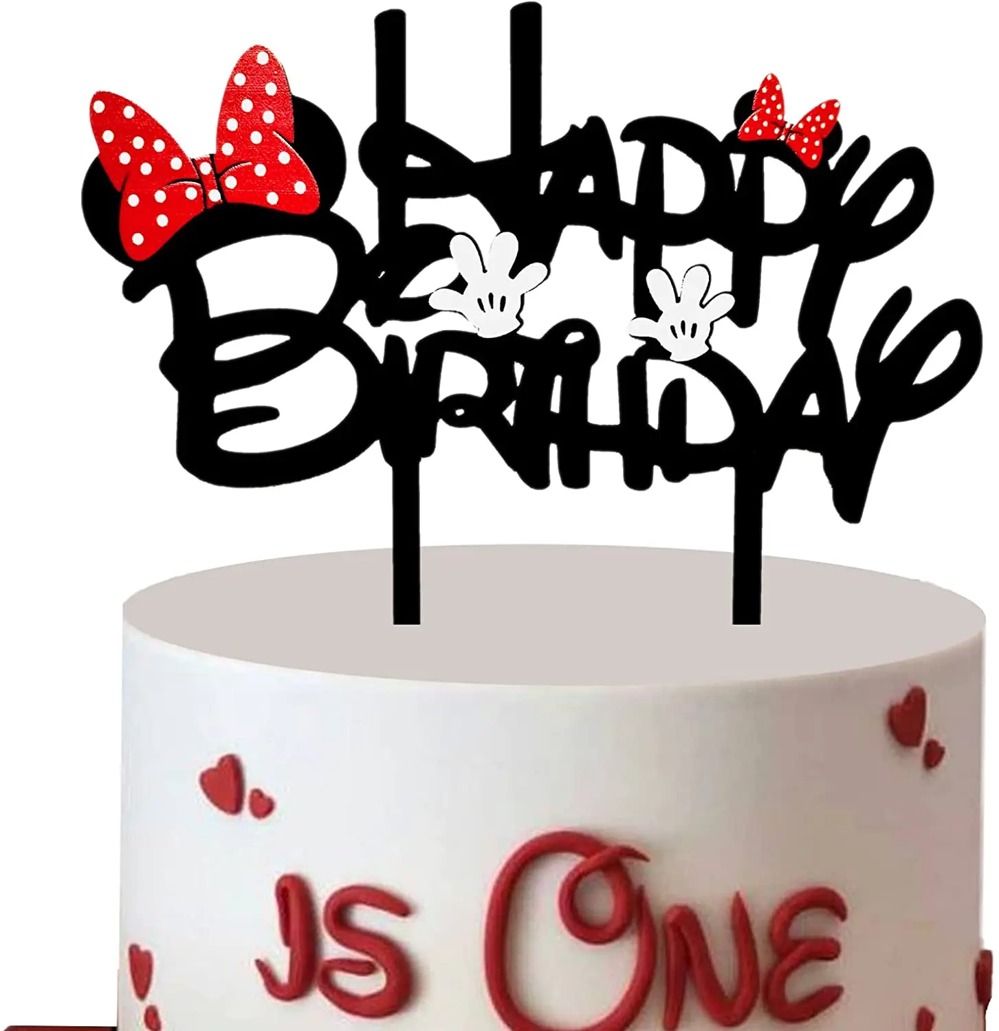 Fiocco rosso acrilico Minnie Mouse Happy Birthday Cake Topper