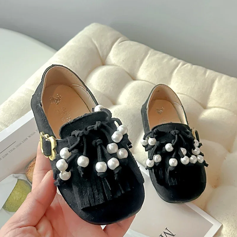 Girls Leather Flat Shoes Princess Tassel Moccasins