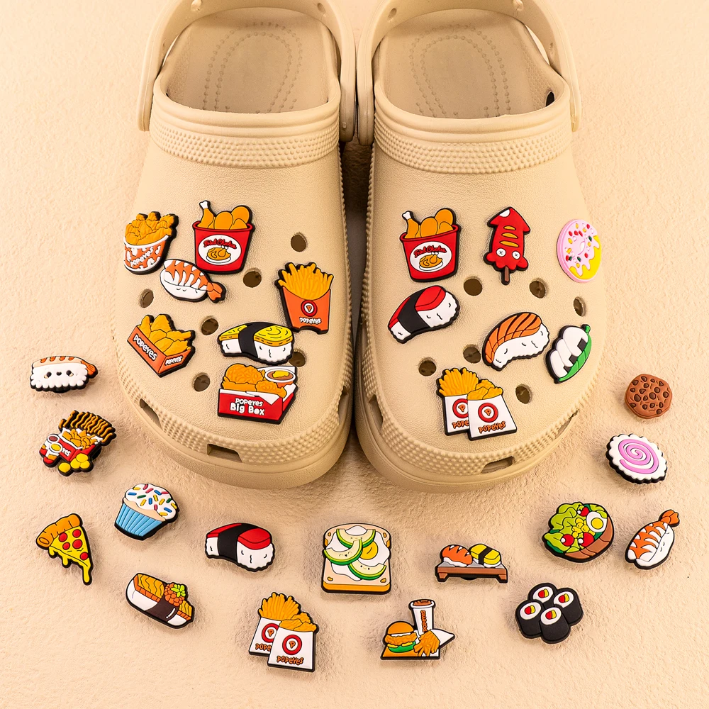 Cute Food Shoe Encantos para Sandálias, Acessórios de Sushi, Frango Frito, Decorações de Sapatos, Pins para Crianças, Homens e Mulheres, Favor Presentes, 1 PC, 9 PCs, 12PCs