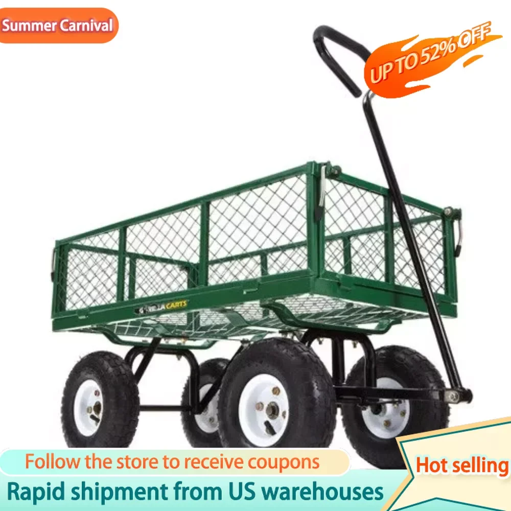 

Folding Cart With Wheels 400-lb Steel Mesh Garden Cart With 10 Tires Handcart Camping Trolley Shopping Carts Supplies Home