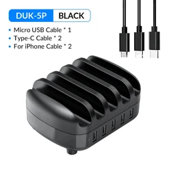 ORICO 5 - Port USB Charging Station with Holder, 40W Power Output - 5P with Cable (EU Plug)