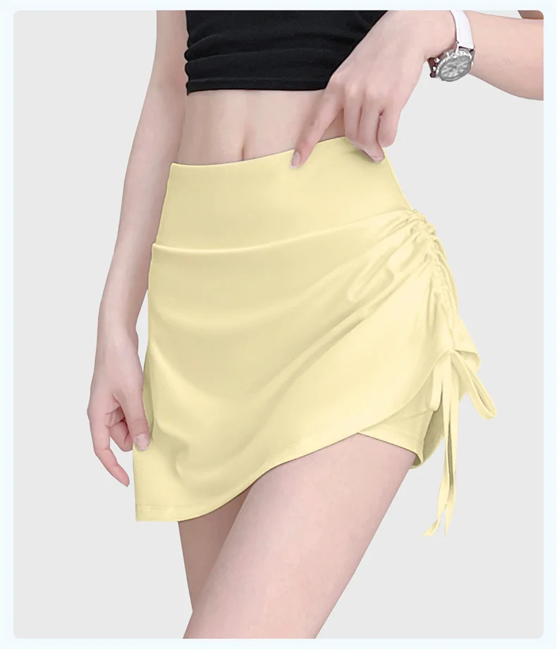 Damen-Tennis-Skorts mit hoher Taille, Kordelzug, plissiert, atmungsaktiv, elastisch, sportlich, Golf, Laufen, Joggen, Badminton-Culottes – Detail 10