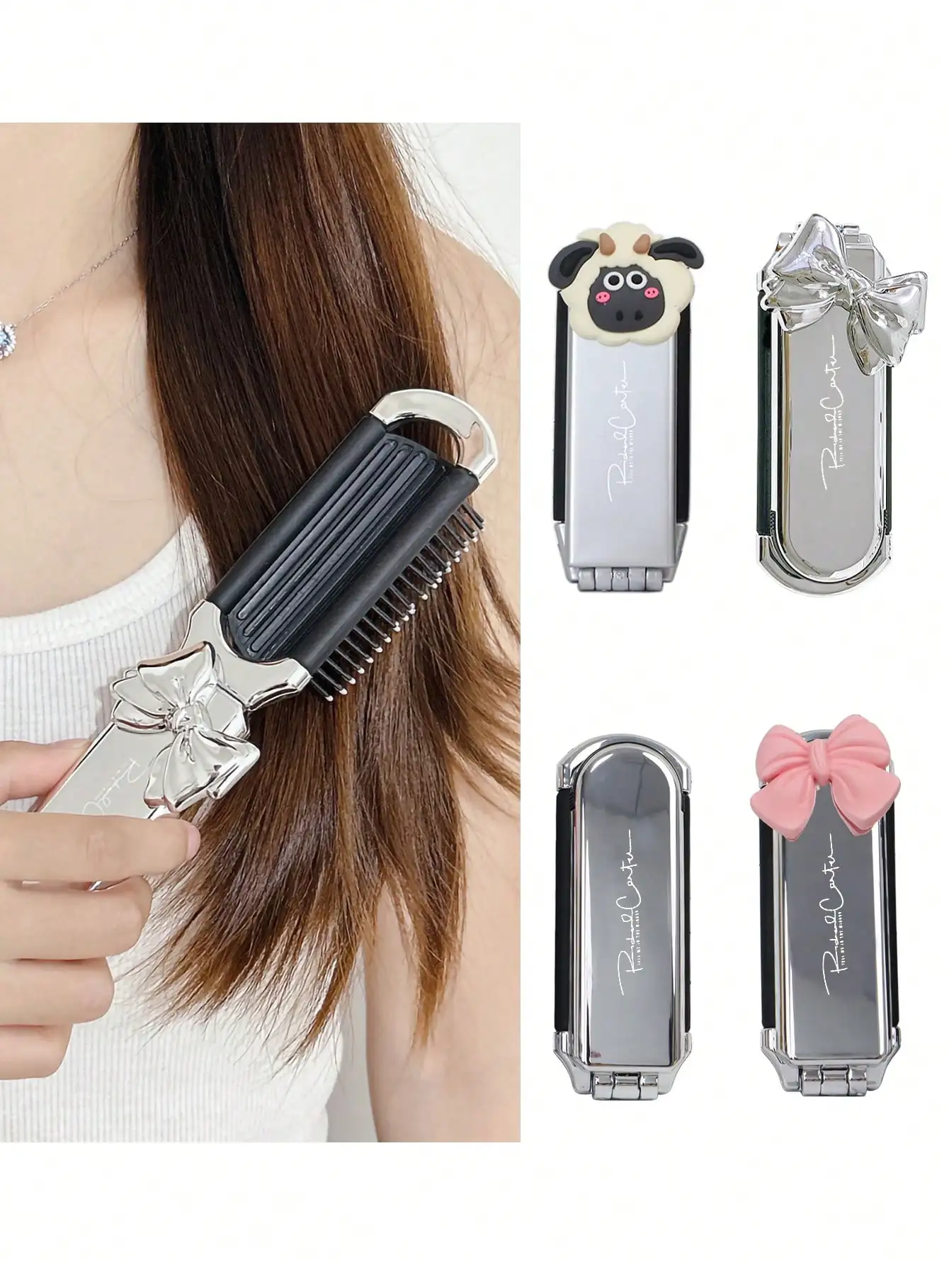 1pcs Folding Hairdressing Comb With Makeup Mirror, Portable Air Cushion Comb, Suitable For Daily Outgoing Travel Use clothes backpack travel carrier backpack outgoing backpack organization backpack pretend play for children kids toddler