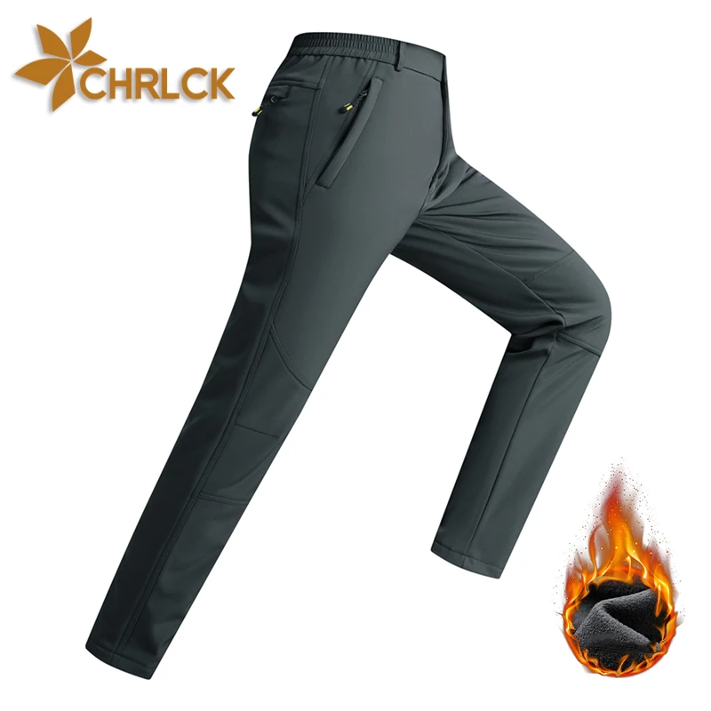 Men's waterproof hiking pants CHRLCK fleece winter quick drying trousers breathable fishing camping trekking hunting pants