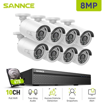 Kit Caméras IP 5MP/8MP POE 8CH NVR Vision Nocturne 4/6/8 pcs