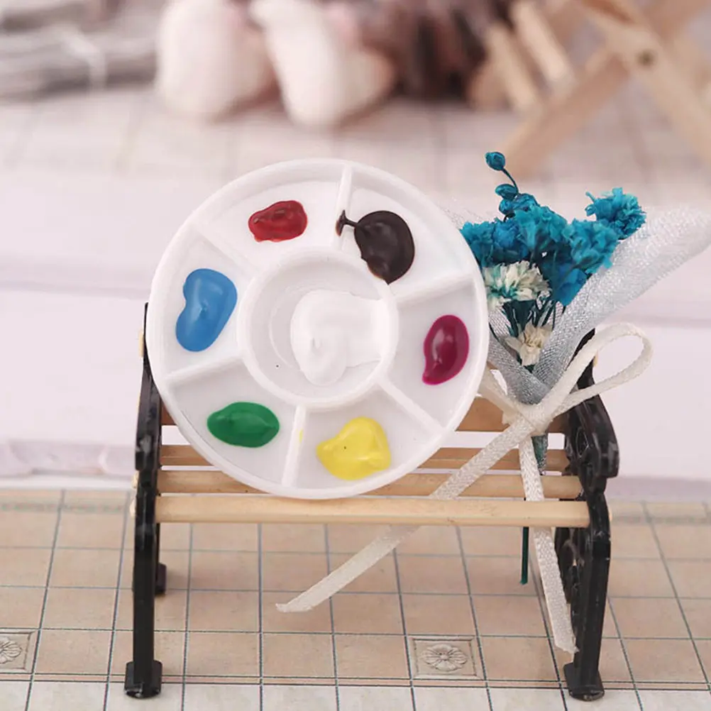6Pcs 미니어처 컬러 팔레트 크리 에이 티브 DIY 페인트 박스 아트 팔레트 세트 어린이 어린이 놀이 및 홈 미니 장식 액세서리
