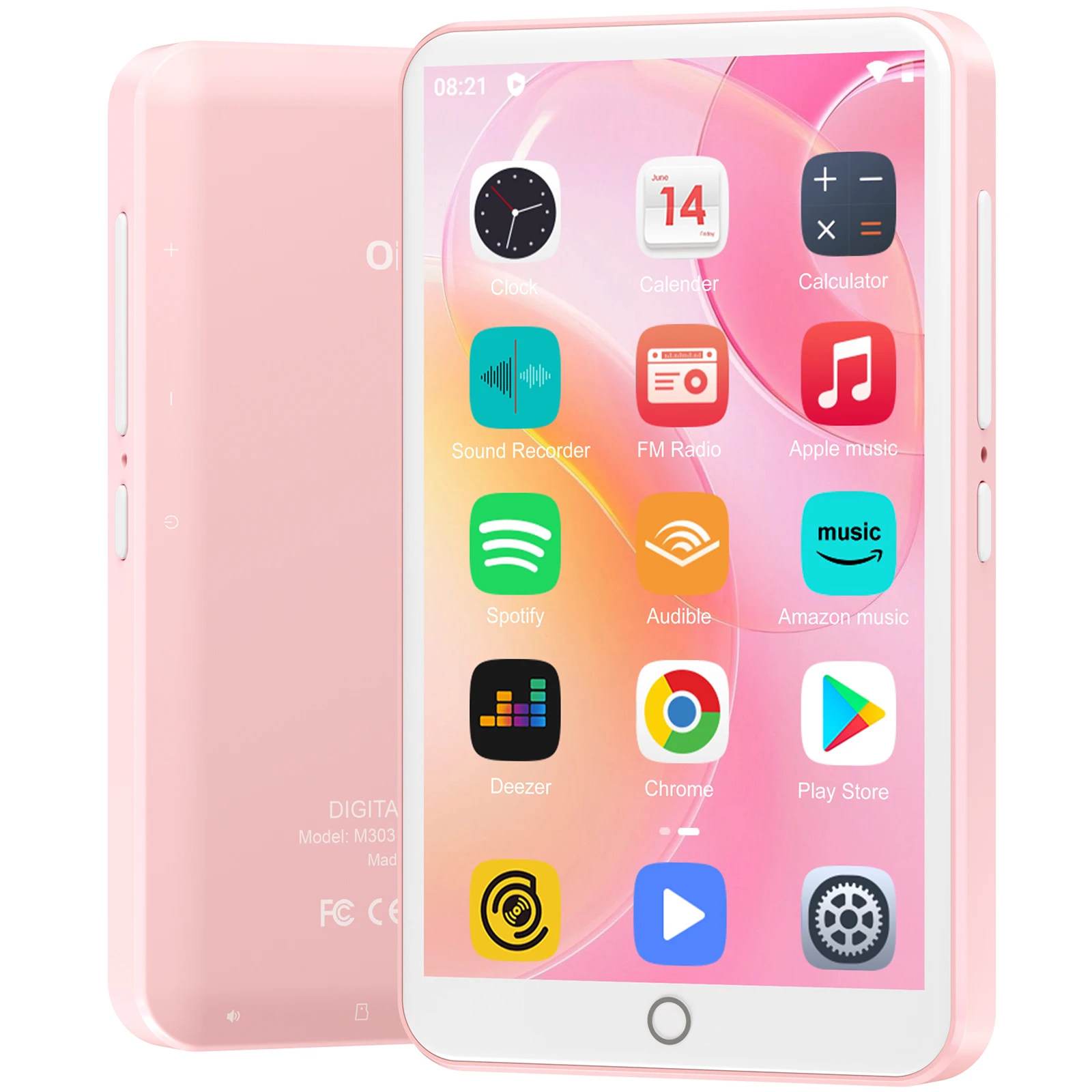 Lecteur MP3 Android 9.0 80 Go (16 Go + 64 Go) avec Bluetooth et WiFi, 4,0 pouces avec haut-parleurs, radio FM, eBooks, capacité jusqu'à 512 Go