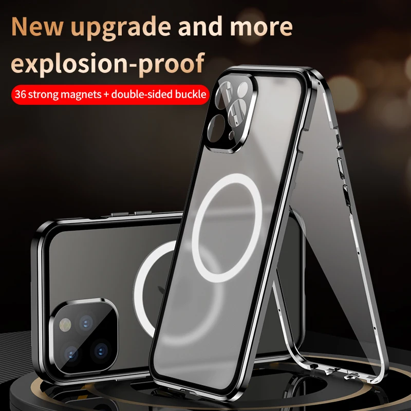 Magsafe Case For Iphone 13 12 Pro Max 360° Doublesided Metal Alloy Hd Glass Frosted
