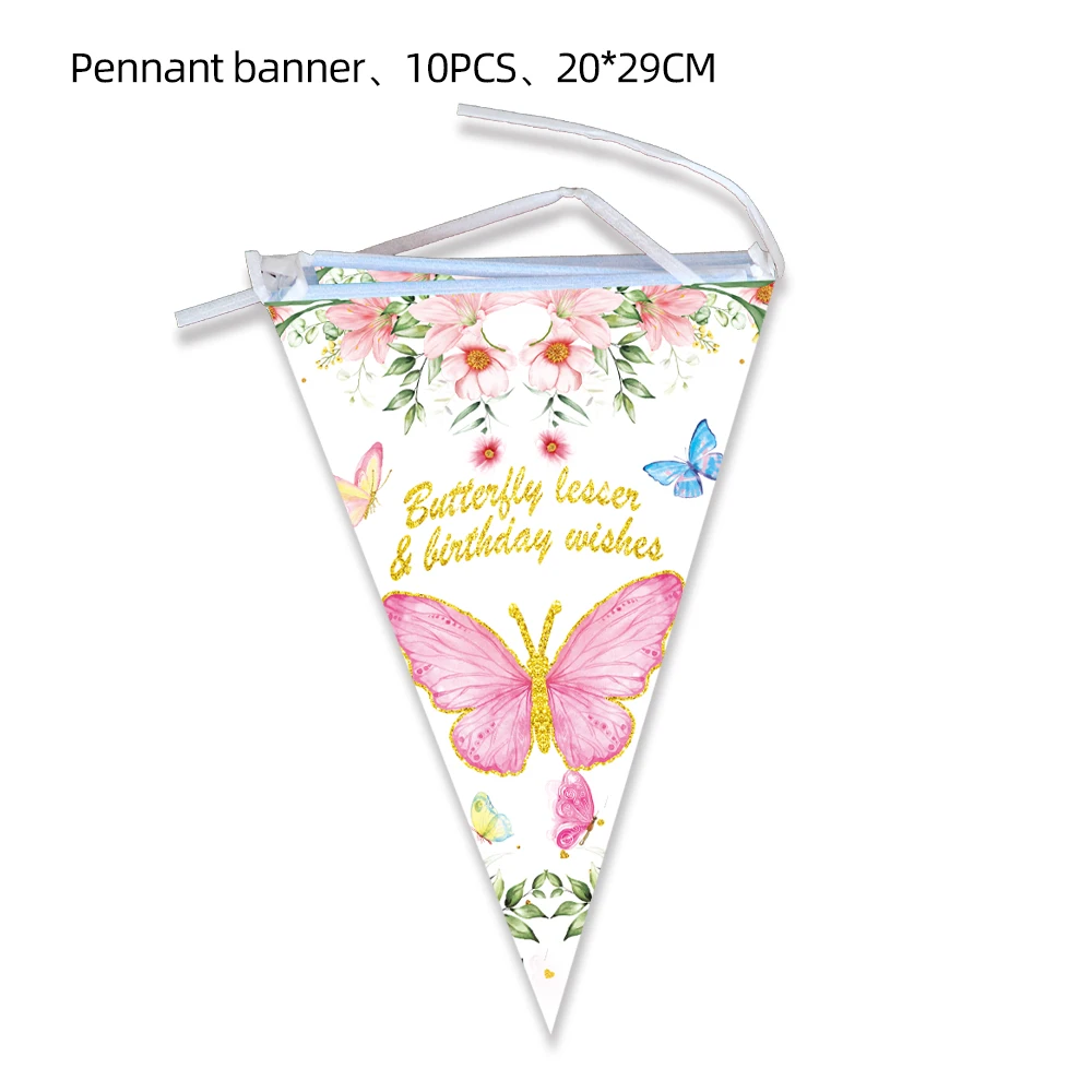 Neue Schmetterlings-Themen-Geburtstagsparty-Artikel: Schmetterlings-Tischgeschirr, Teller, Becher, Servietten, Tischdecke, Party-Deko, Ballons, Papa-Armband – Detail 16