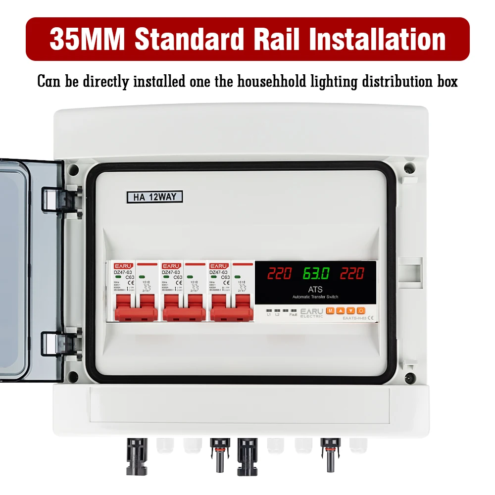 63A 100A ATS Adjustable Over Under Voltage Current Protector Dual Power Conversi