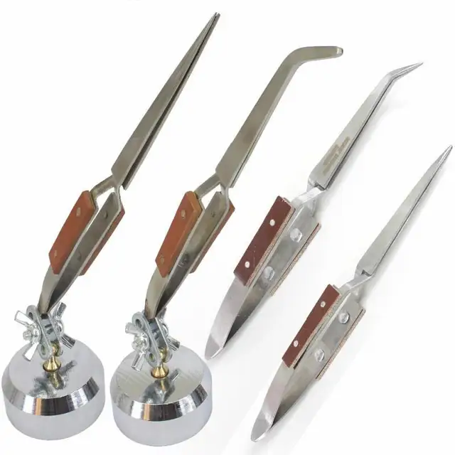 Stainless Steel Cross Locking Lock Tweezer Self Closing Jewelry Soldering Craft Repair Tool Insulated Tweezer Straight Elbow Tip 6