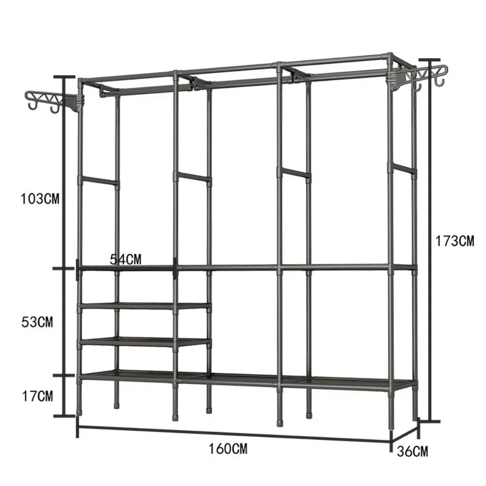 Double Row Clothes Rack Simple Assembly Home Storage Shelf Large Capacity Coat Wardrobe Hangers Bedroom Clothes and Shoes Stand clothes rack