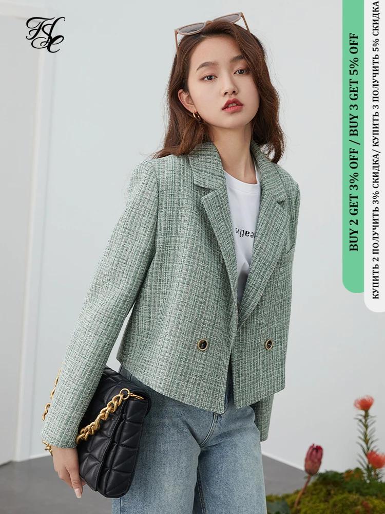 FSLE Green Tweed Plaid Short Blazer 