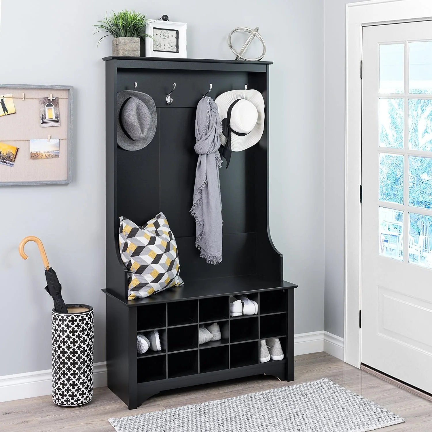 Prepac Hall Tree with Shoe Storage, Black 6