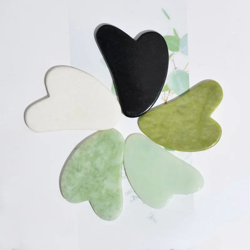 Heart-shaped Jade Gua Sha Scraping Board 5 Colors Option Black White Green Blue Gua Sha Tool Facial Massage Scraping Massager 4