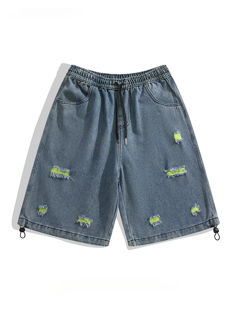 

Мужские модные брендовые рваные джинсовые шорты в стиле хип-хоп красивые летние уличные американские Свободные повседневные универсальные пятиконечные брюки