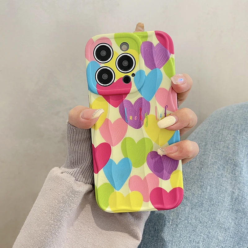 Sweet stripe checkerboard lucky Love art lens Phone Case For iPhone 14 13 11  12 Pro Max Xr Xs Max X 7 8 14 Plus case Cute Cover - AliExpress