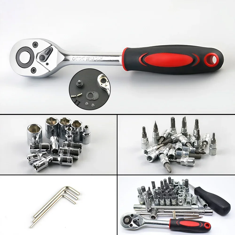 Socket Wrench 46pcs/Set Diy Repair Tool Kit Ratchet Screwdriver Car Repair Hardware Toolbox Auto Repairing and Household socket wrench tool kit
