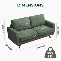 68" Green Loveseat Sofa, Comfy Corduroy with Spring Cushion, Solid Wood Frame, Modern Deep Seat for Bedroom , Customized 2
