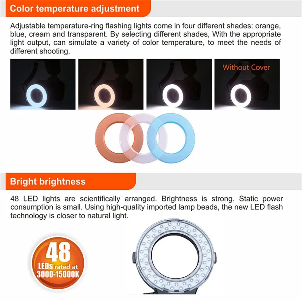 Led Ring Light Camera Flash Light Cameras Photography Led Light for Nikon Canon Pentax Olympus Panasonic DSLR Macro LED Ring Flash Light with 8 Adapter Ring