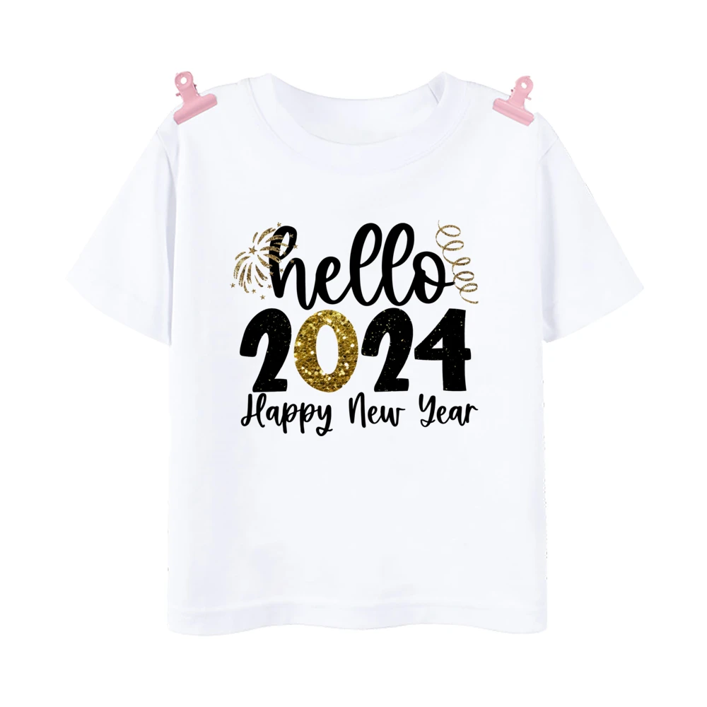 Hello Family Matching Outfits Happy New Year Dad Mom Kids Shirt Baby Bodysuit Family T-shirt Holiday Party Clothes