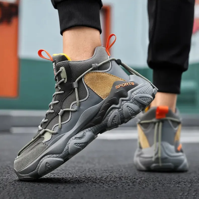 High-top New Trendy Fashion Men's Shoes Korean Style Versatile Casual Shoes Mixed Color Comfortable Cushioning Outdoor Sneakers