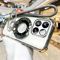 Coque de téléphone transparente antichoc avec cordon de cou et fonction support