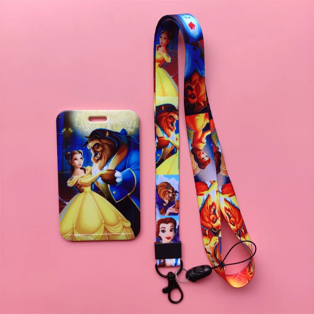 Disney Princess Beauty and the Beast Lanyard ID Badge Holder for Plastic Card, Access ID Card, Suitable for Events, Conferences