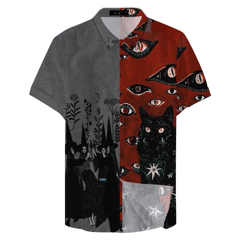 Cat Eye 3dPrinted Shirts Men Women Fashion Hawaiian Shirt Hip Hop Casual Beach Short Sleeve Blouse Men's Vocation Lapel Shirt