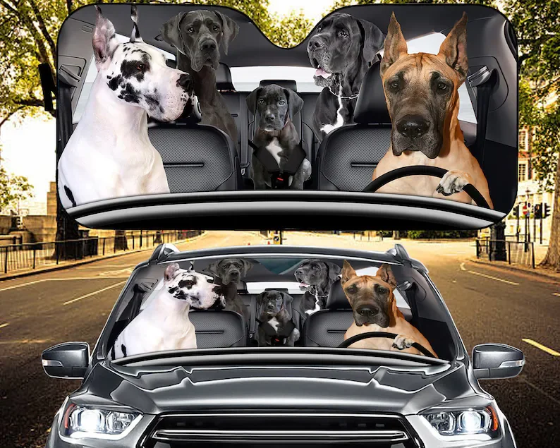 

Great Dane Family Car Sunshade, Dog Dad Lover, funny gifts, gift for him, Car Auto Sun Shade Car Windshield, Car Accessories