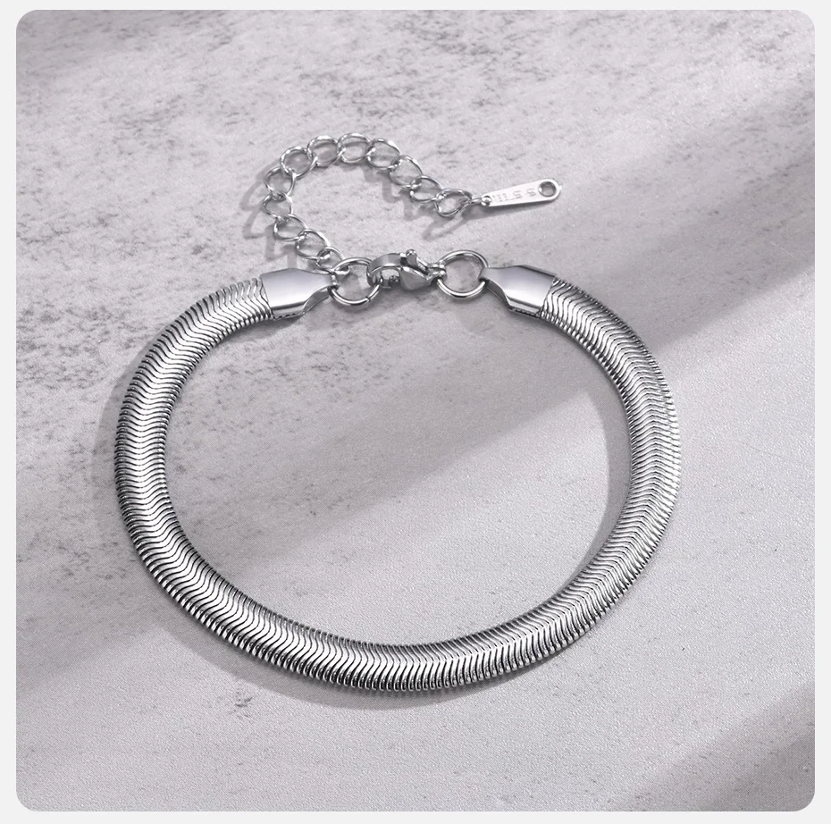 Vnox 6mm Unisex flache Schlangen kette Armbänder, Herren Frauen Fischgräten muster Glieder Armband, verstellbarer Edelstahl einfachen Schmuck – Detail 6