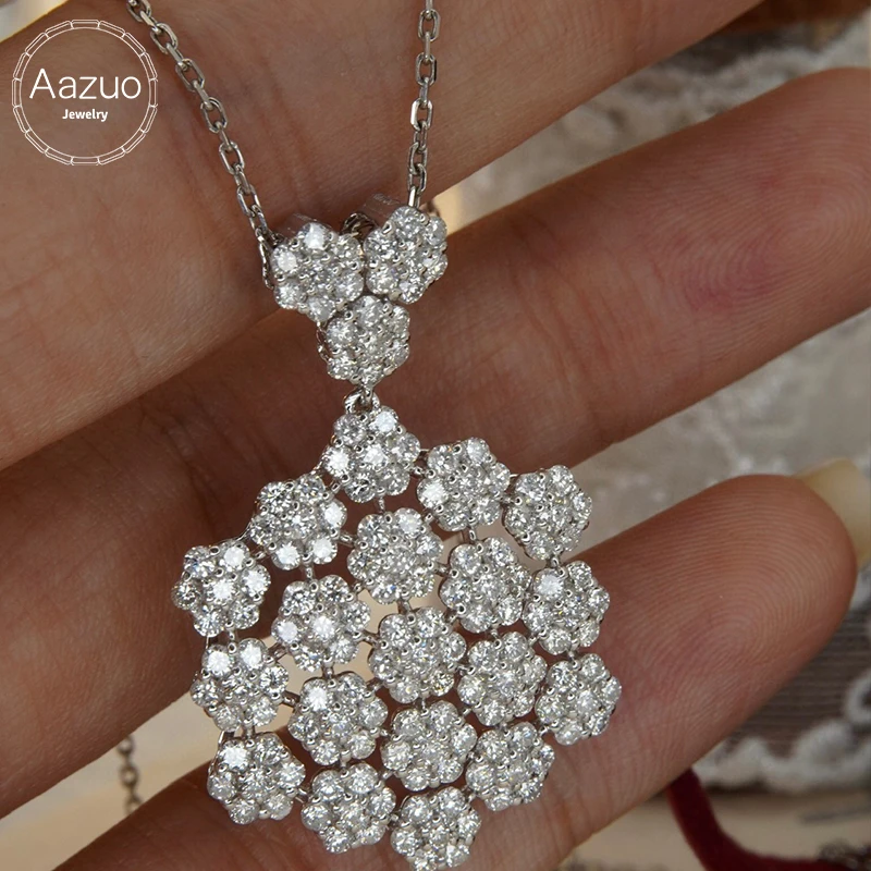 

Aazuo Diamondstyle 18K White Gold Real Diamonds 2.5ct Fairy Flower Shpae Necklace Gifted For Women Luxury Party 18 Inch Au750