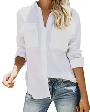 

Womens Button Down Work Shirts Fall Long Sleeve Slub Cotton Casual Collared Business Blouse Tops
