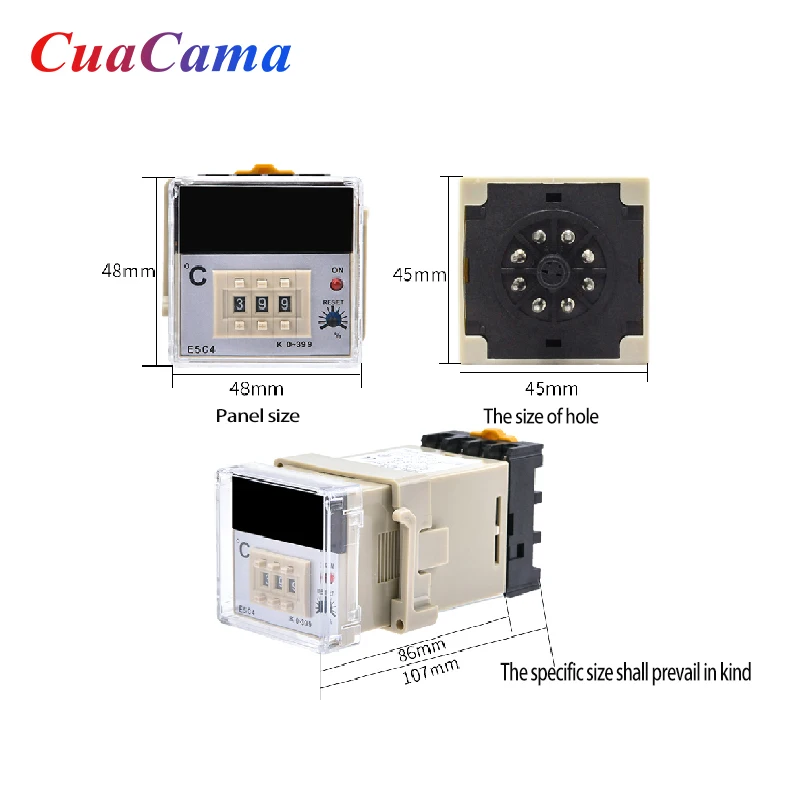 1PCS E5C2 E5C4 가이드 레일 유형 온도 컨트롤러 220V 0 Knob 399 ℃/0 Knob 999 ℃ 손잡이 제어 스위치가있는 디지털 디스플레이 포인터