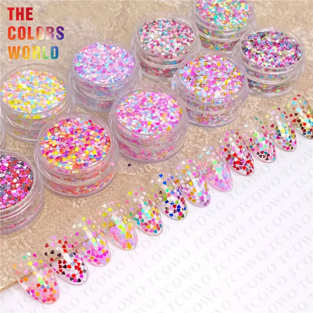 TCT-893 러브 하트 네일 글리터 스팽글 하트 글리터 네일 광택제, 발렌타인 데이, 웨딩 파티 장식, 섬유 송진 아트