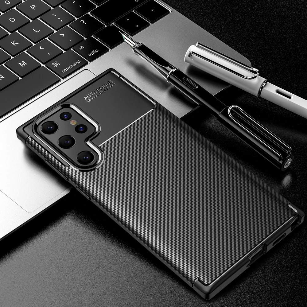 

For Samsung S22 Ultra Case For Samsung S22 Ultra S22 Pro S21 Plus S20+ Fe Shockproof Carbon Fiber Cover For Galaxy Note 20 Ultra