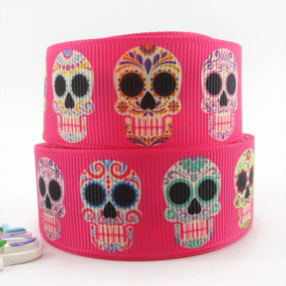 5 Yards 22/25mm Skull Printed Grosgrain Ribbons DIY Halloween Ribbon Bowknot For Sewing Crafts Gift Wrapping Decoration,5Yc928