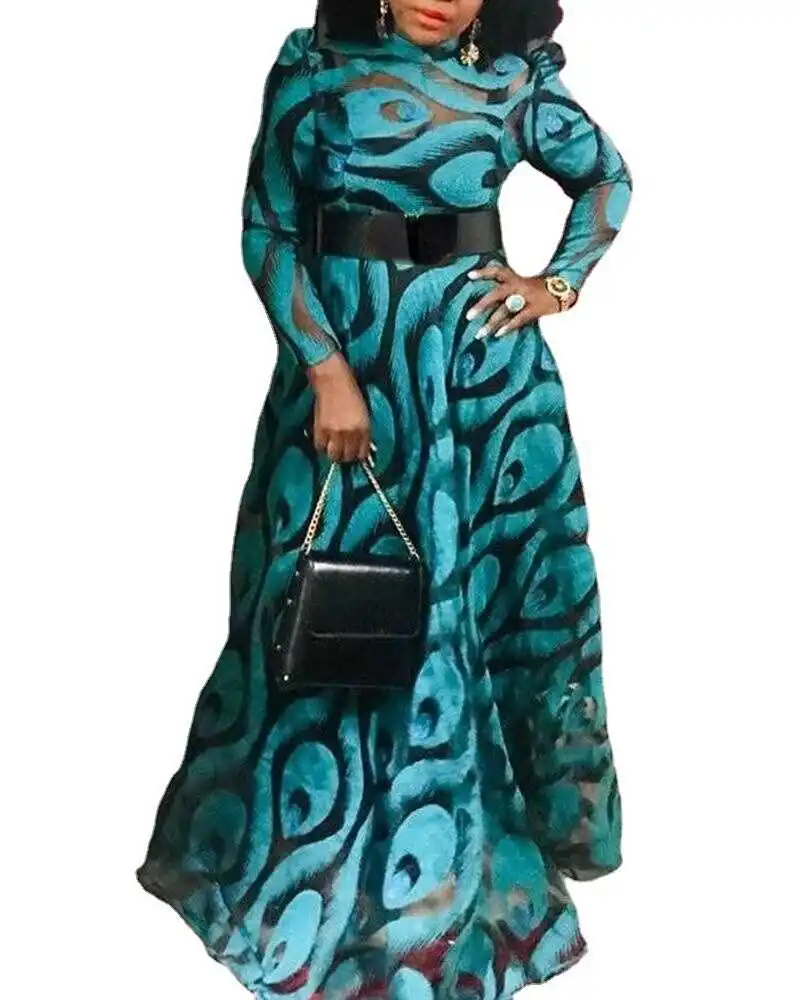 

African Dresses for Women Summer 2023 African Women Long Sleeve Polyester Long Dress Maxi Dress African Clothes Women No Belt