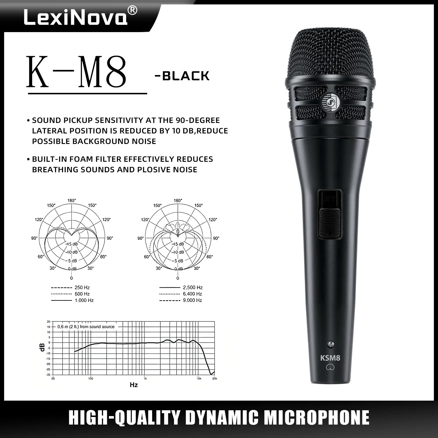 Microfono dinamico palmare in metallo K-M8 con interruttore per performance sul palco, karaoke, registrazione, canto, microfono professionale cablato