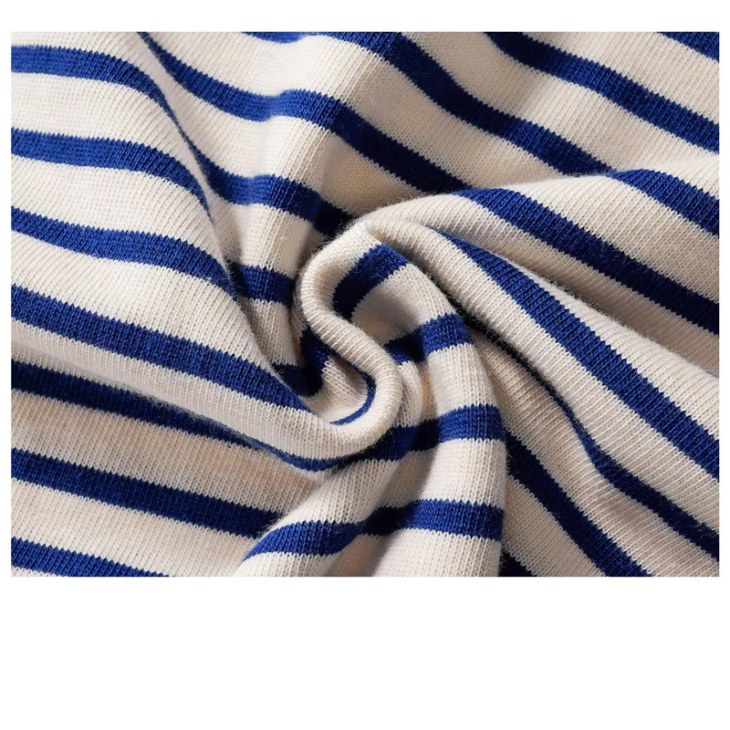 Blue White Sea Soul Shirt T-shirt Heavy Cotton Striped Sports Jersey Men's Round Neck Long-sleeved Outdoor Fitness Running Train