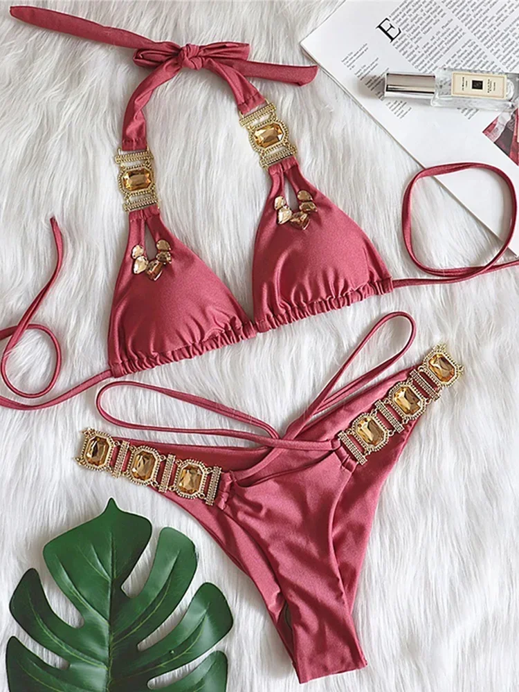Halter Jewelled Diamond Bikini Women Swimsuit Female Triangle