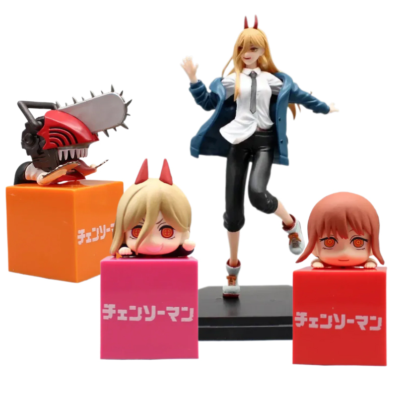 Anime Chainsaw Man Mini Figures GK Power Denji Action Figures Cute Makima Figures Q Version Car Ornament Gift PVC Model Toys