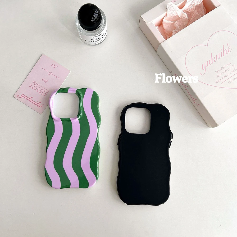 Sleek 2-in-1 Glossy Stripes Phone Case with Wave Edges & Comfortable Touch