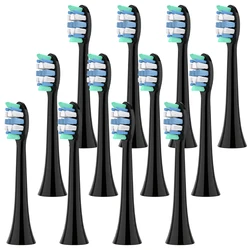 Premium Soft Replacement Electric Toothbrush Heads (Black - 12 Pcs)