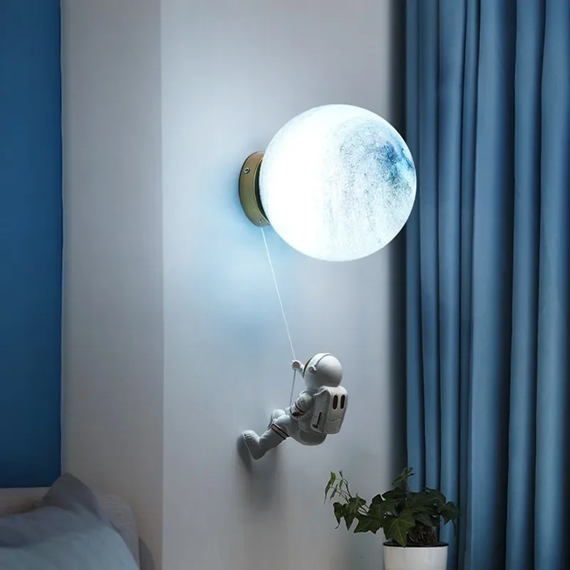 Nordic Lunar Astronaut Cartoon LED Wall Light Children's Room Corridor Living Creative Bedside Lamp Home Decor Lighting