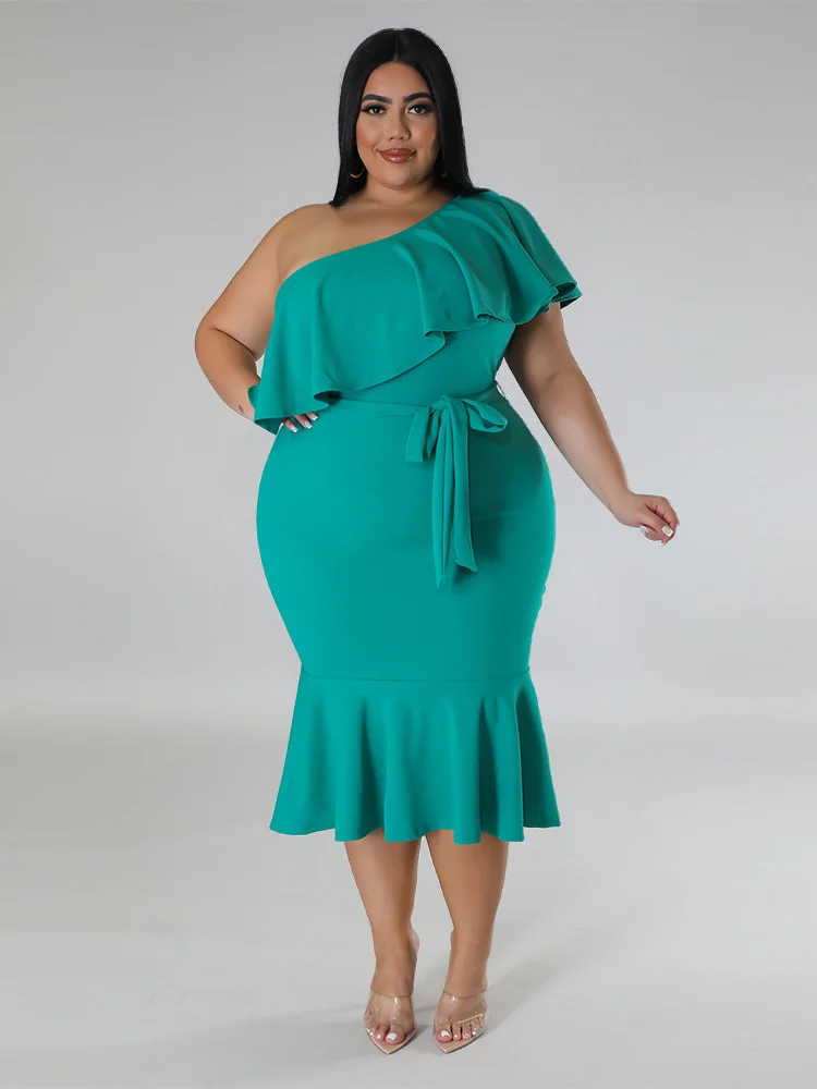 Wmstar Plus Size Dresses for Women Withe Bandage Single Sleeve Elegant Solid Maxi Dress Summer Clothes Wholesale Dropshipping