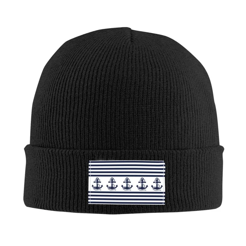 

Nautical Stripes With Navy Blue Anchor Beanie Cap Winter Warm Bonnet Femme Knit Hats Ski Sailing Sailor Skullies Beanies Hat