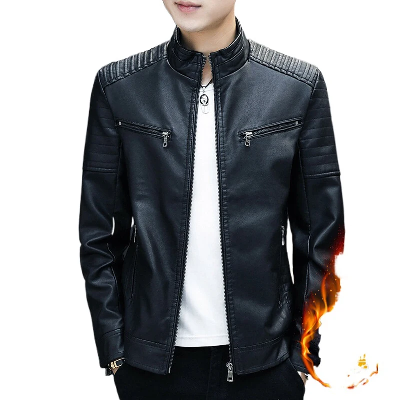 

Men plus velvet Winter Casual Motor Leather Jacket Coat Men Autumn Fashion Biker Vintage Warm Leather Jacket Coat Men 2022
